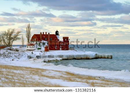 Winter at Point Betsie Lighthouse Lake Michigan