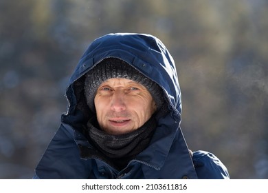 Winter Portrait Of 50 Year Old Cold Winter Man