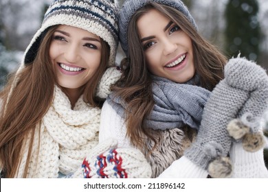 Winter Portrait Of Fashion Female Friends