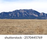 Winter Prairie and South Boulder and Bear peaks of Flatirons, Boulder, Colorado