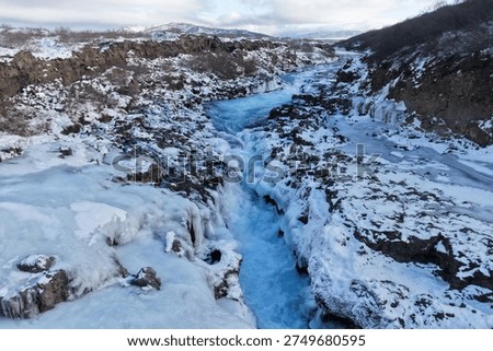 Winter Rapids and Ice Formations Downstream of Barnafoss