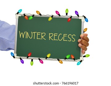 Winter Recess Chalkboard Sign Held In Hand White Background