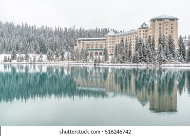 Winter Reflection Over Lake Louise Banff National Park Alberta Canada