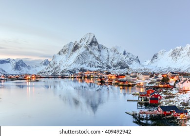 Winter In Reine, Lofoten Islands, Norway.