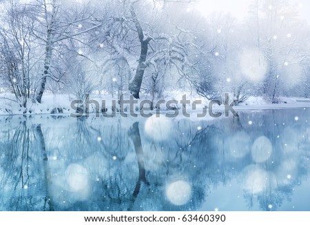 winter river in snowfall