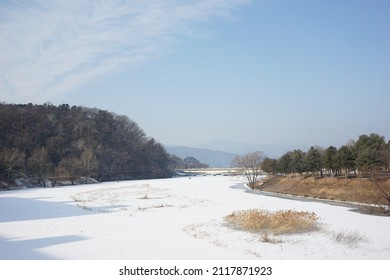 Winter River View Snow Background