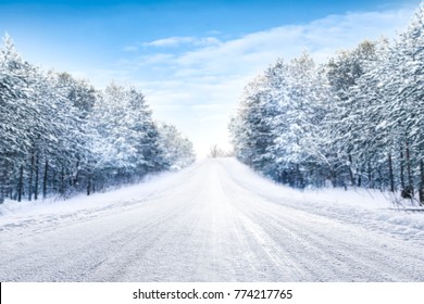 Winter road background and free space for your decoration. 