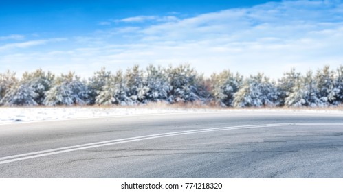 Winter Road Background And Free Space For Your Decoration. 