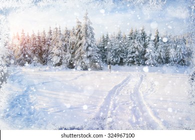 Winter Road. Beautiful Color High-res Illustration With A Holiday Winter Subject