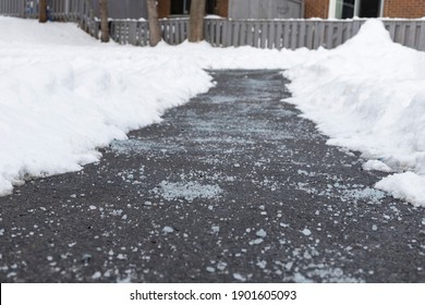 Winter Road With Salt For Melting Snow