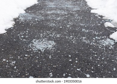 Winter Road With Salt For Melting Snow