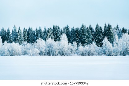 Winter Road With Snow In Finland. Landscape Of Lapland In Europe. Forest Along Highway During Ride. Snowy Trip. Cold Driveway. Driving In Finnish Motorway On North Rovaniemi Village. View With Tree