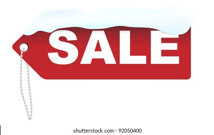 Winter Sale - Red Tag With Sign Covered With Snow Isolated On White