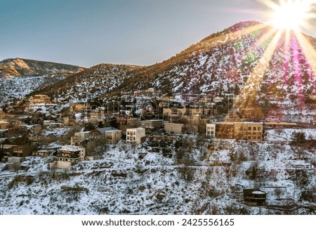 Winter scape Drone View of Jerome, AZ