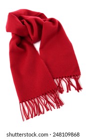 Winter Scarf, Red, Isolated On White.