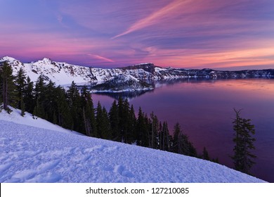 Winter Scene at Crater Lake National Park, Oregon, U.S.A.