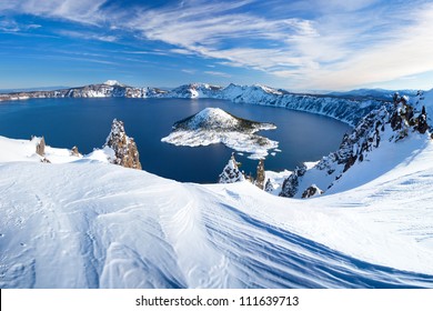 Winter Scene At Crater Lake Volcano