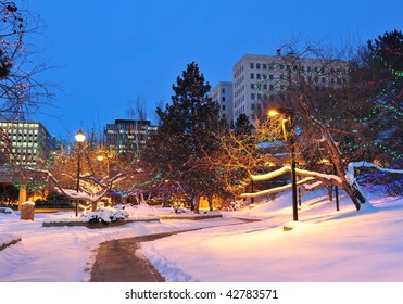 Winter Scene Of Edmonton Downtown, Alberta, Canada