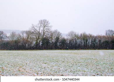 Winter Scene With Field And Footpath In The Snow, Somerset, UK