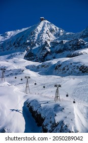 winter scene in the french alps: snowy landscape at alpe d'huez in the french alps
