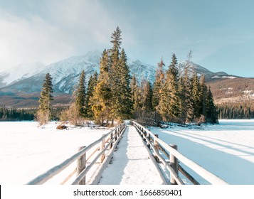 Winter Scenery In Jasper National Park In Alberta, Canada