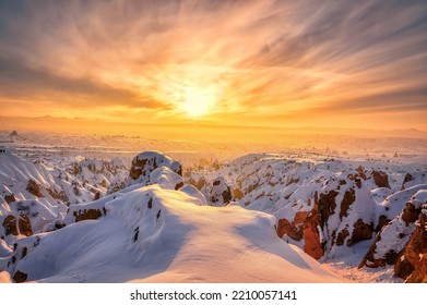 winter season and magnificent sunset in cappadocia - Shutterstock ID 2210057141
