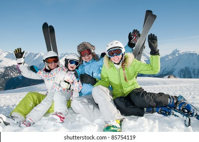 Winter, Skiing - Happy Family In Ski Resort