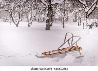 Winter Sled In A Park