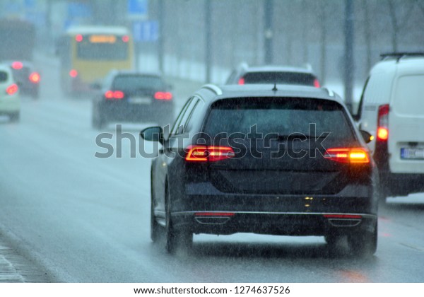Winter,\
snow, Blizzard, poor visibility on the\
road.