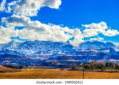 Winter Snow On Drakensberg Mountain In Underberg South Africa