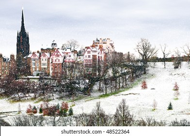 Winter Snowfall In Edinburgh Scotland UK