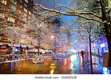 Winter Snowfall In New York, USA