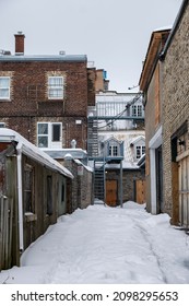 Winter Snowy Back Alley Of The Old Quebec City Garage's.