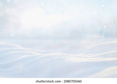 WINTER SNOWY LANDSCAPE BACKGROUND, NATURAL COLD CHRISTMAS BACKDROP FOR MONTAGE OR DISPLAY PRODUCTS AND CHRISTMAS PRESENTS, BLUE ICY STILL LIFE
