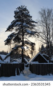 Winter snowy morning in the village - Shutterstock ID 2363531345