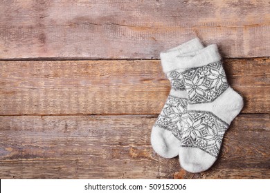 Winter Socks On Wooden Background