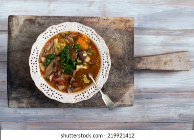 Winter Soup With Kale, Mushrooms And Butternut Squash