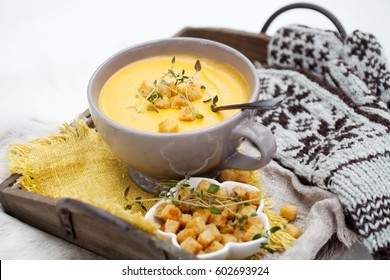 Winter Soup With Sweet Potatoes And Carrot