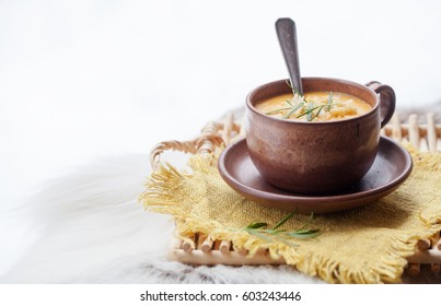 Winter soup with sweet potatoes and carrot