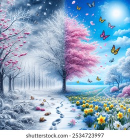 Winter Transitioning Spring AI-generated image 2447933785 | Shutterstock