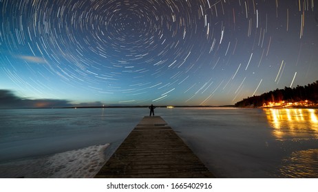 Winter Stargazing In Tampere Near A River