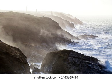 Winter Storm Along The Coast From Pendeen Watch, Cornwall, England, UK.