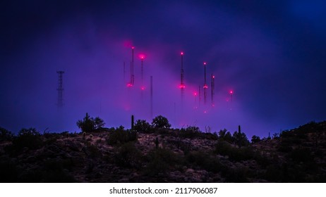 A Winter Storm Blows Across The Radio Towers Sitting On South Mountain In Phoenix, Arizona