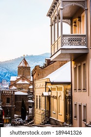 Winter Street View In In The Historical Centre Of Tbilisi, Georgia