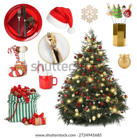 Winter stuff isolated on white. Collection of cold season and Christmas related items