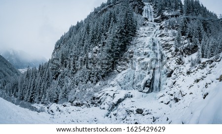 Winter Stuibenfall waterfall in Otztal, Austria is the longest waterfall (159 m) in Tirol. 
