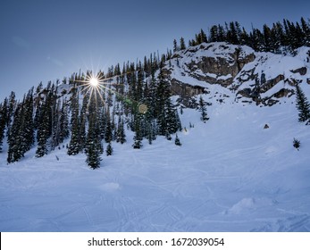 Winter Sunburst At Winter Park Ski Area In  Colorado Mountains