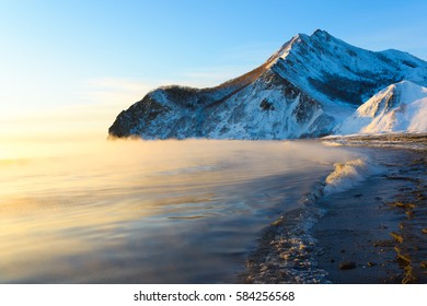 Winter Sunrise In The Bay, Sakhalin, Russia