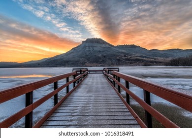 Winter Sunrise At Flatiron Reservoir Located In Loveland, Colorado In Larimer County In Northern Colorado