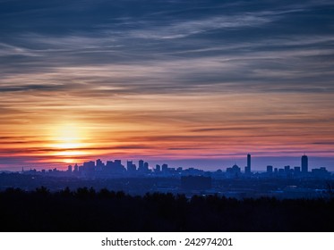 Winter Sunrise over the Boston Skyline